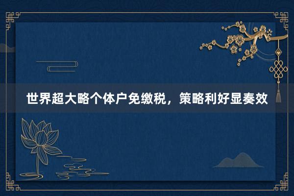 世界超大略个体户免缴税，策略利好显奏效